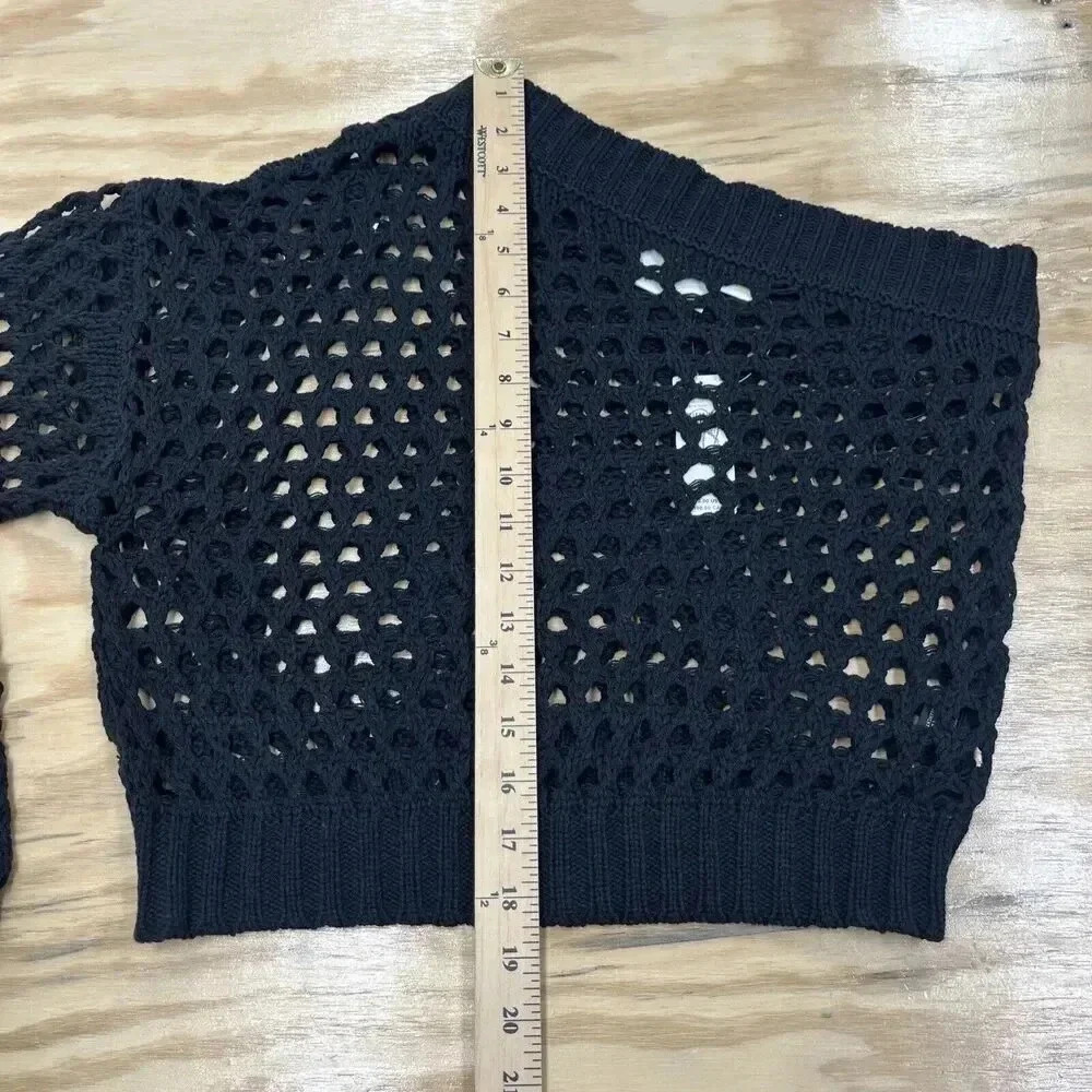 Anthropologie Maeve One-Shoulder Crochet Sweater Open Stitch Black One Size - Picture 11 of 13